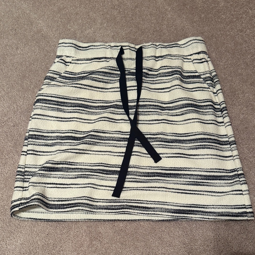 Loft Striped Cream and Black Drawstring Mini Skirt